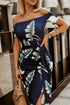 Print Off Shoulder Slit Bodycon Midi Dress